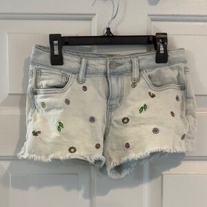 Art Class Light Denim Shorts with Embroidery